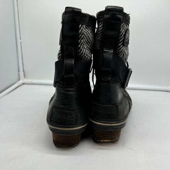 Sorel Boots Womens 8 SlimBoot Ankle Black Herringbone Waterproof Leather Winter - Picture 7 of 11